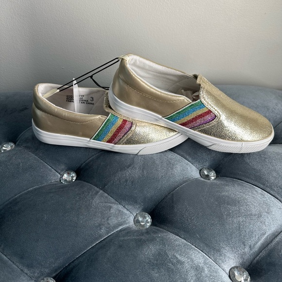 Chaussures pour filles enfants colleurs or avec arc en iel sur les côtés - Picture 7 of 7